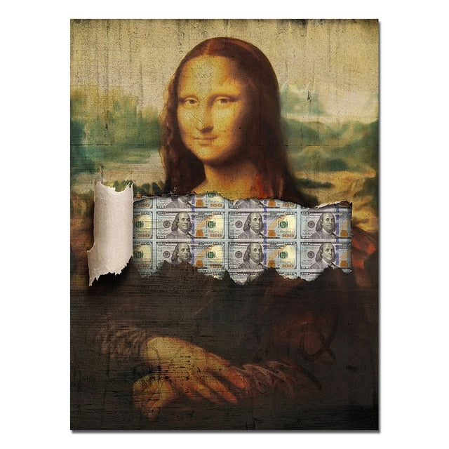 Canvas Painting Money Lisa Poker Card Wall Art Picture for Home Office Broker Decor