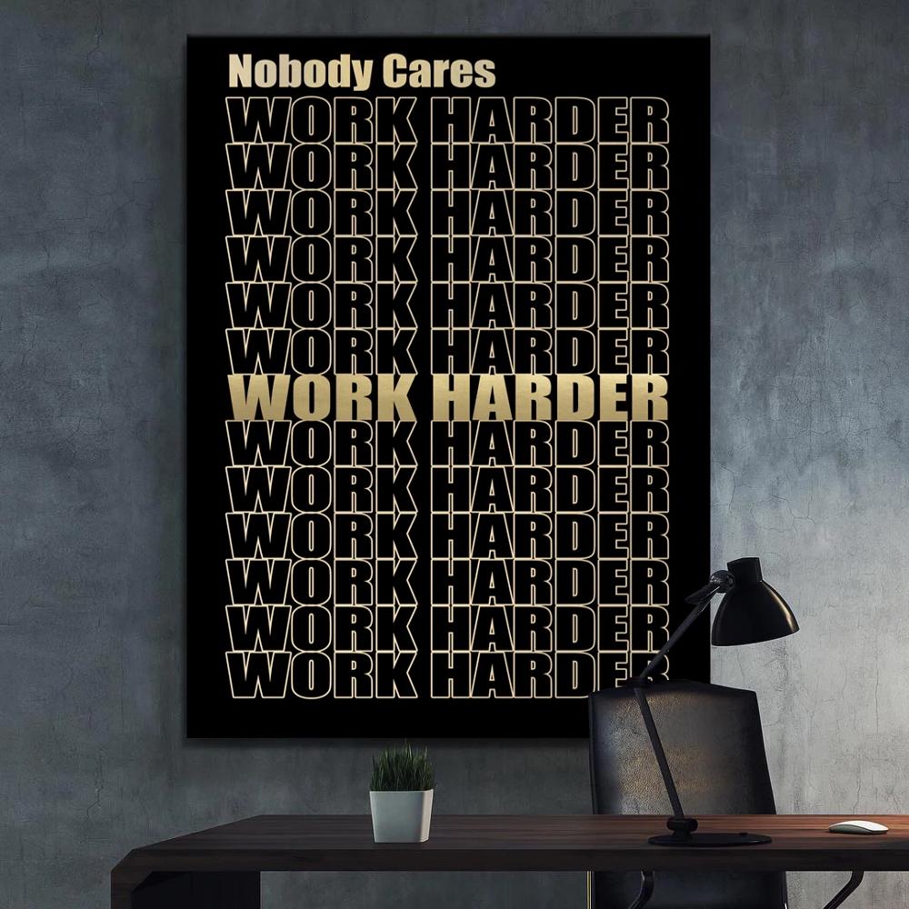 1 Piece printed Painting WORK HARDER GOLD Framed Canvas Wall Art