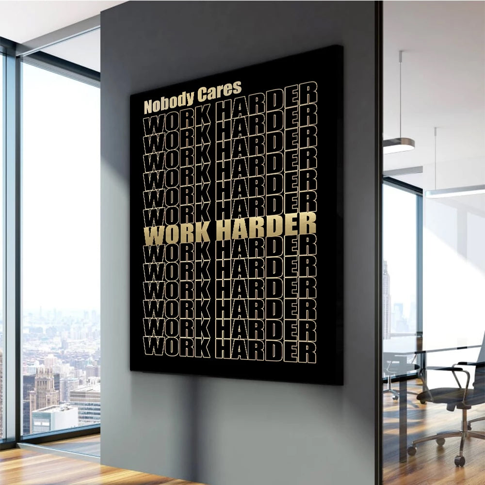 1 Piece printed Painting WORK HARDER GOLD Framed Canvas Wall Art