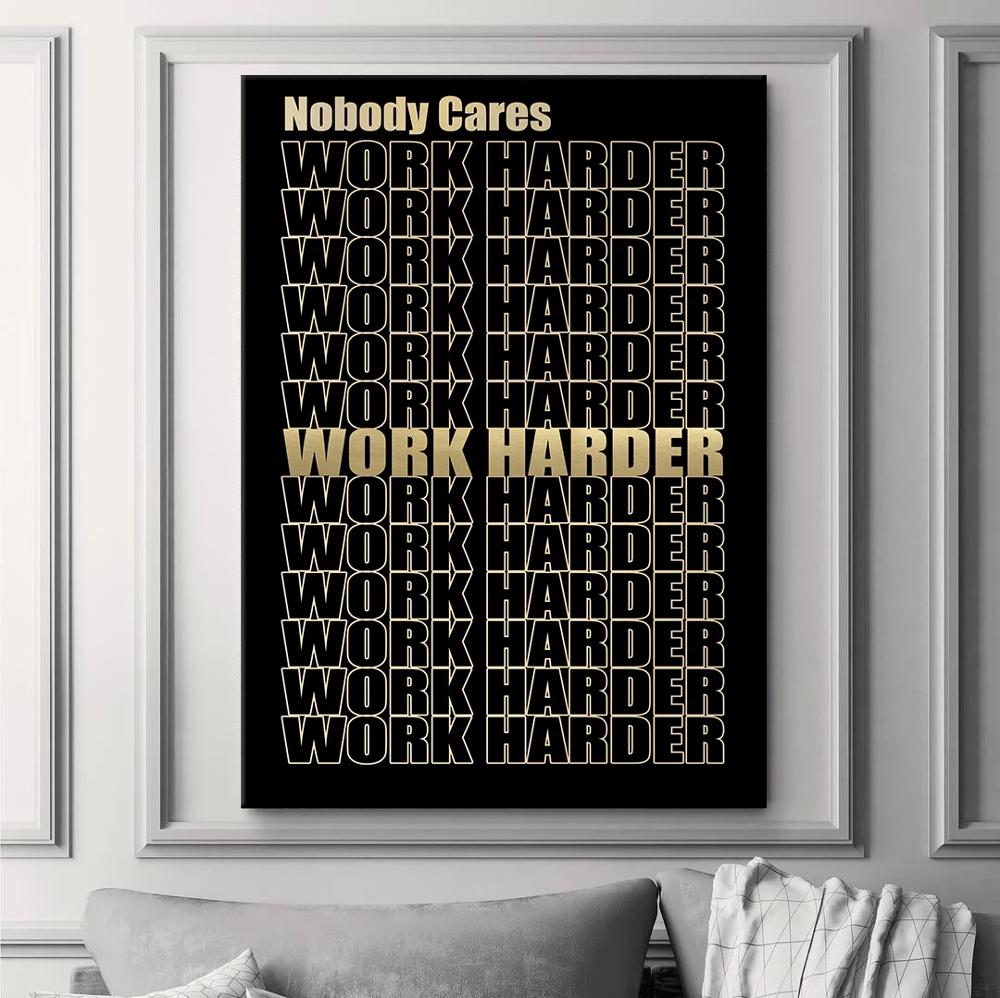 1 Piece printed Painting WORK HARDER GOLD Framed Canvas Wall Art