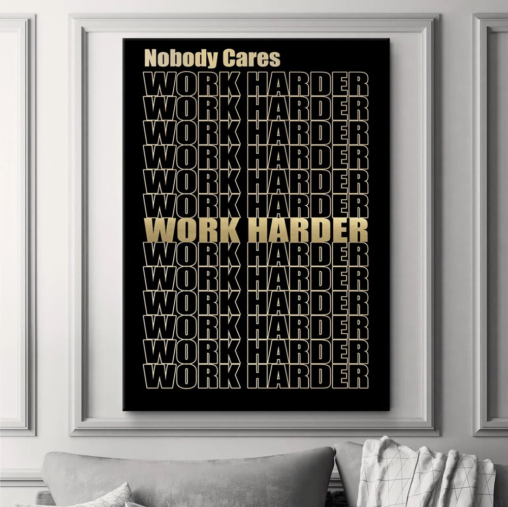 1 Piece printed Painting WORK HARDER GOLD Framed Canvas Wall Art