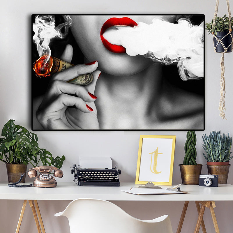 Women with Fire Money Canvas Painting Posters and Prints Wall Art Broker Decor