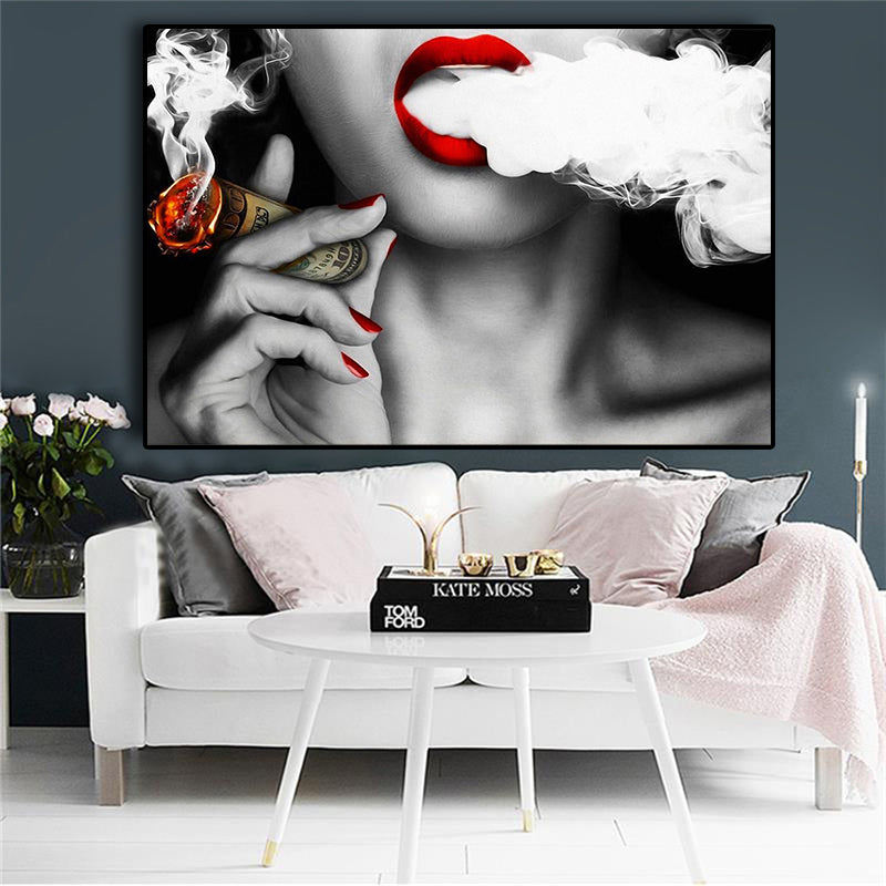 Women with Fire Money Canvas Painting Posters and Prints Wall Art Broker Decor