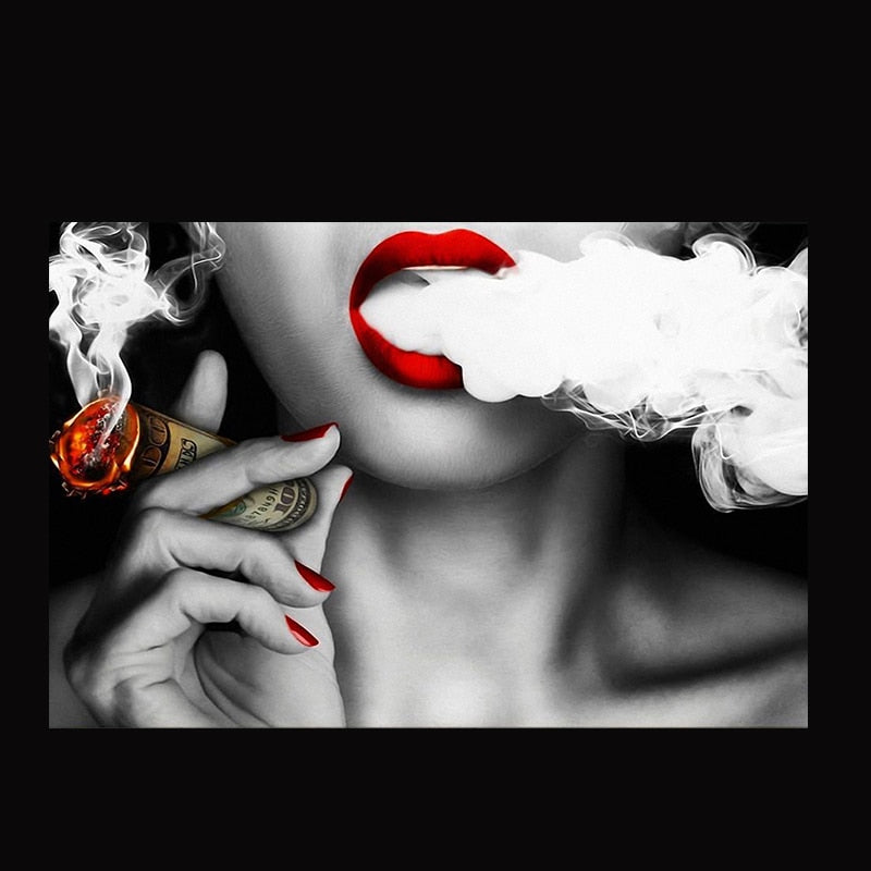 Women with Fire Money Canvas Painting Posters and Prints Wall Art Broker Decor