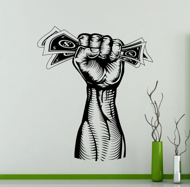 Hand With Money Wall Decals Dollars Inspirational Business Office Motivation Vinyl Sticker broker decor