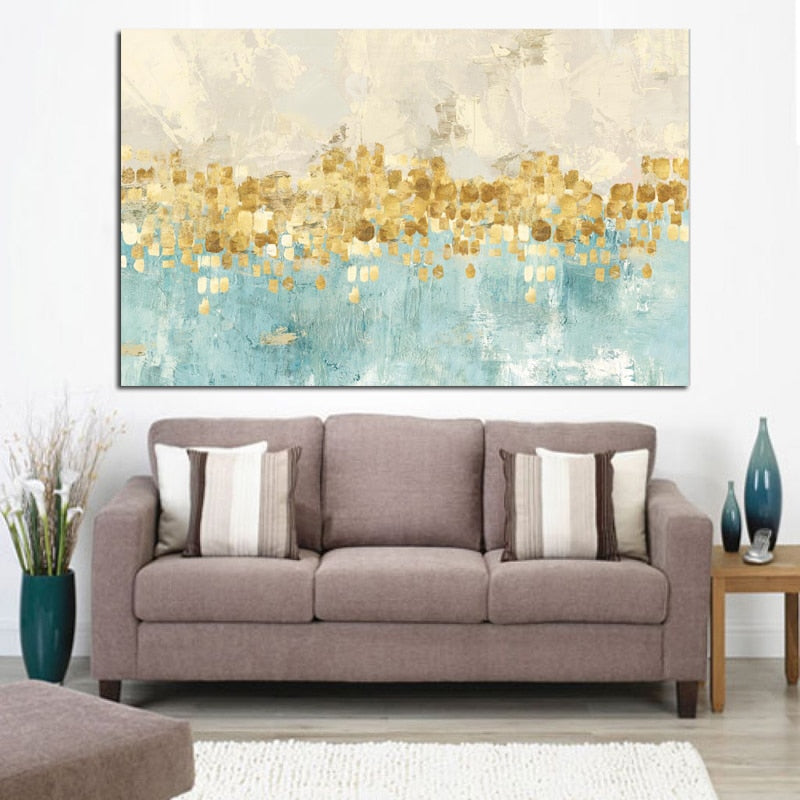 Abstract Gold Money Sea Wave Oil Painting on Canvas Broker Decor