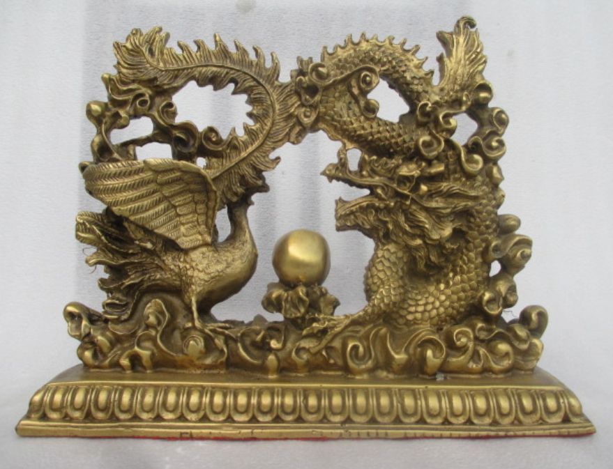 8.07 inch/ Bronze statue of the auspicious longfeng Chinese antique collection