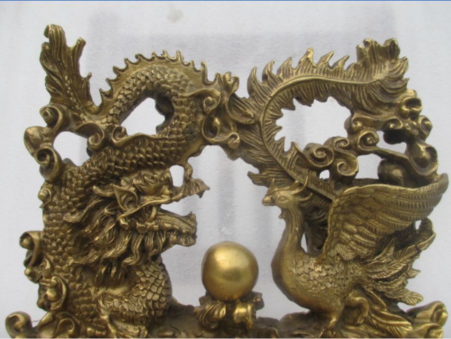 8.07 inch/ Bronze statue of the auspicious longfeng Chinese antique collection
