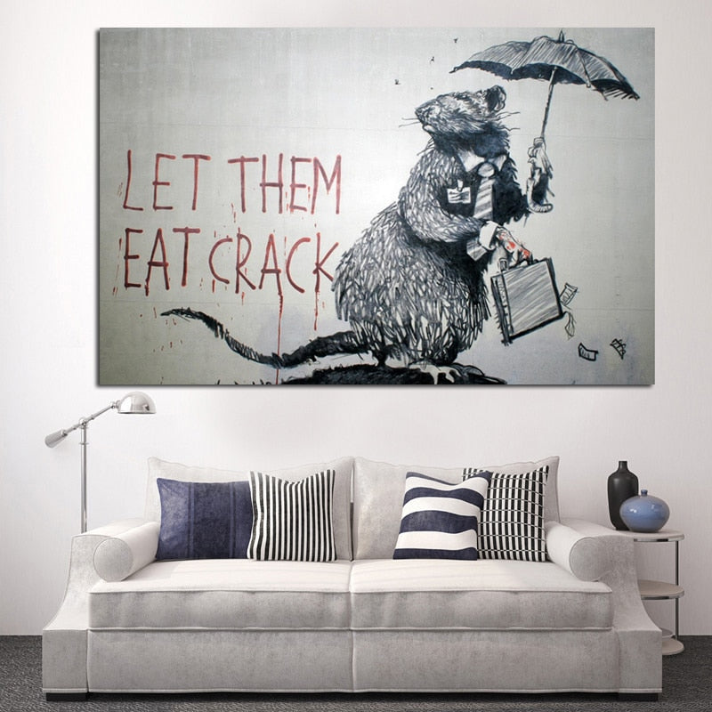 Pop Art Graffiti Mouse Stealing Money  LET THEM EAT CRACK Canvas Painting