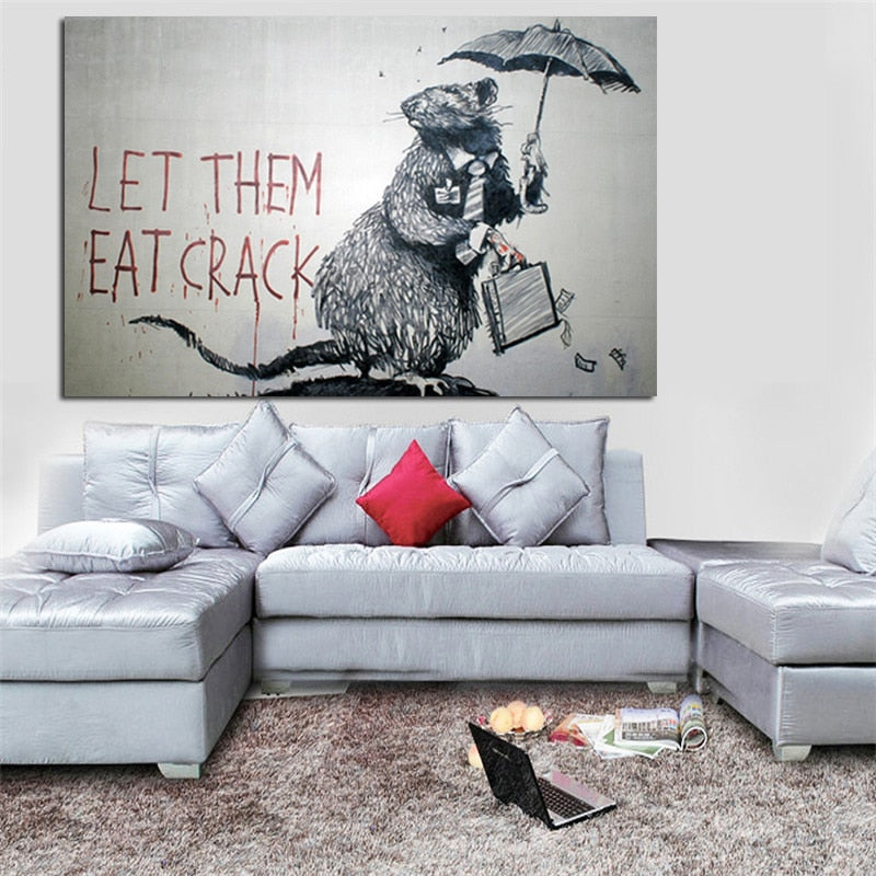 Pop Art Graffiti Mouse Stealing Money LET THEM EAT CRACK Canvas Painting
