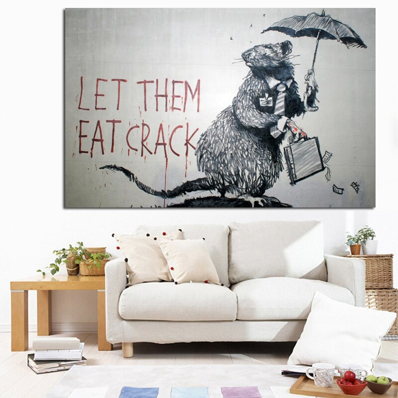 Pop Art Graffiti Mouse Stealing Money LET THEM EAT CRACK Canvas Painting