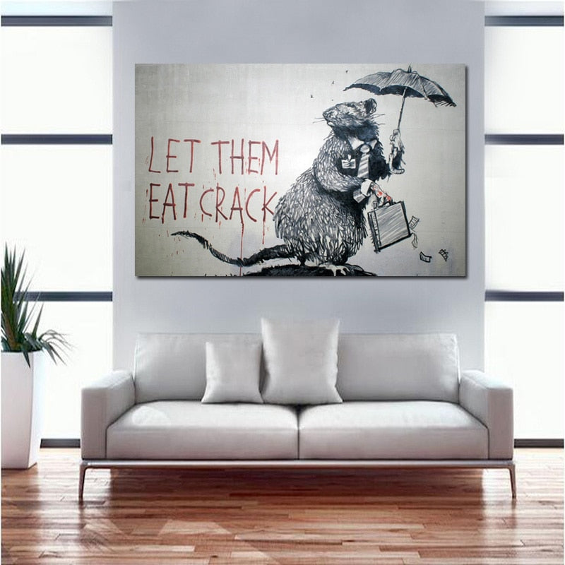 Pop Art Graffiti Mouse Stealing Money LET THEM EAT CRACK Canvas Painting