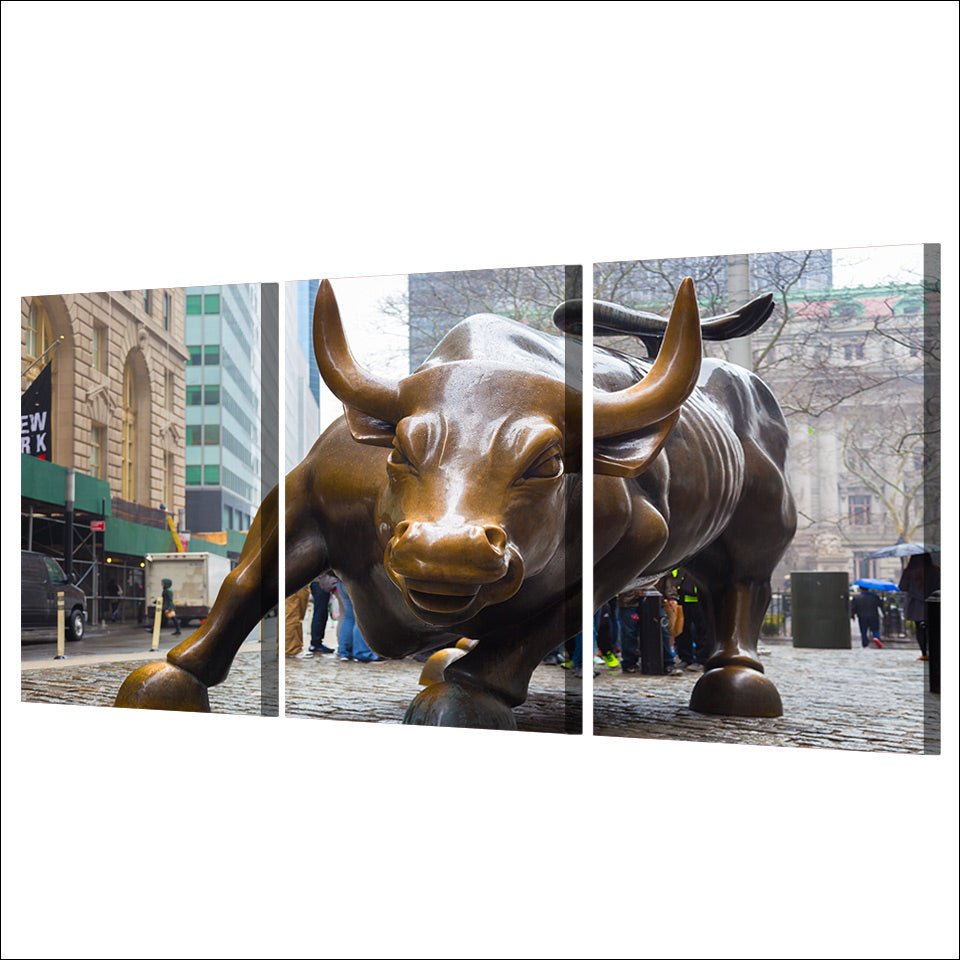 HD Printed 3 Piece bull market wall street art prints broker decor