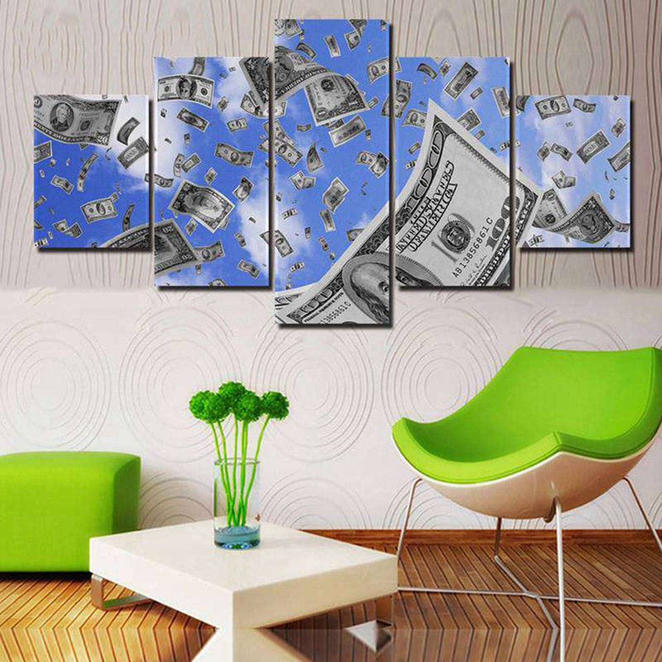 Canvas 5 Pieces Money Clouds Frames Painting Wall Art For Living Room Home Office Broker Decor