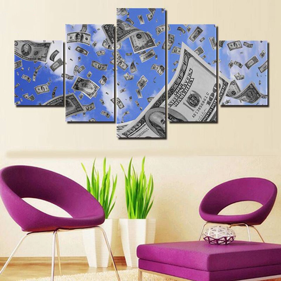 Canvas 5 Pieces Money Clouds Frames Painting Wall Art For Living Room Home Office Broker Decor