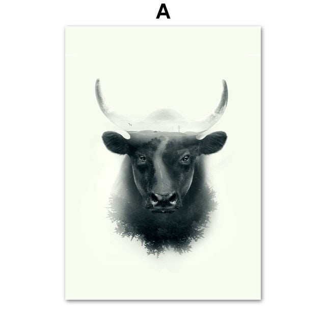 Bull Bear Wolf Abstract Poster And Prints Wall Art Canvas Painting