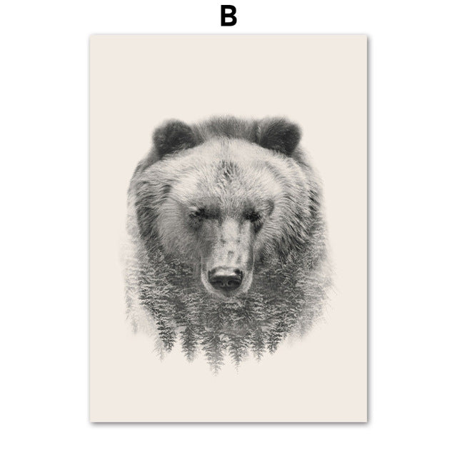 Bull Bear Wolf Abstract Poster And Prints Wall Art Canvas Painting