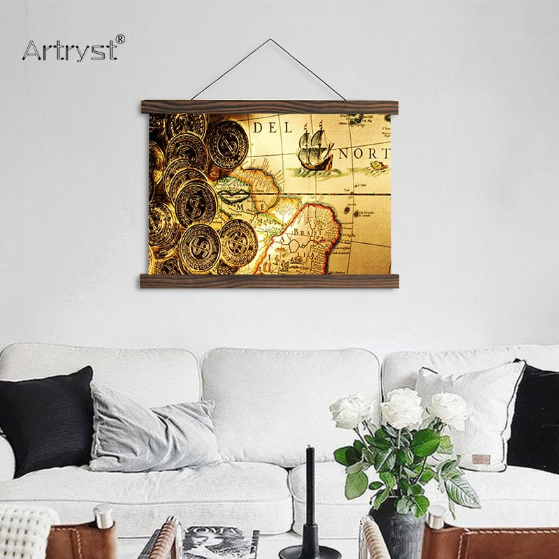 scroll paintings pirates money gold map