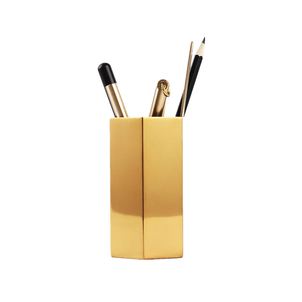 Luxury Desk Organizer Gold Stainless Steel Pencil Holder
