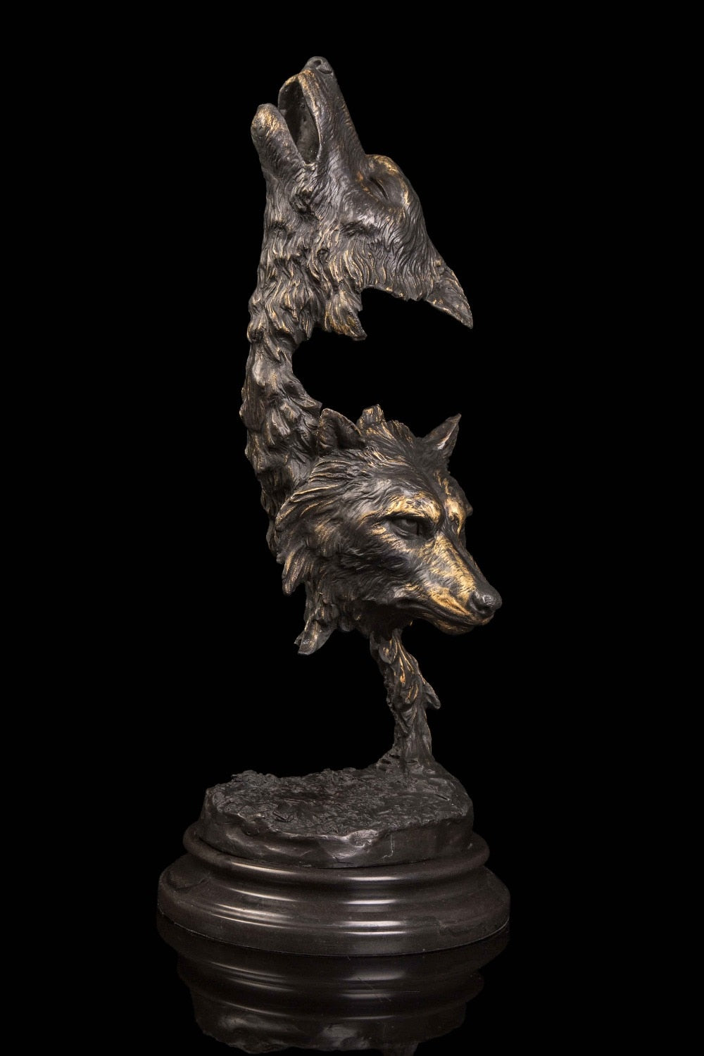 Bronze Wolf Heads sculptures Retro Artwork Office Decoration