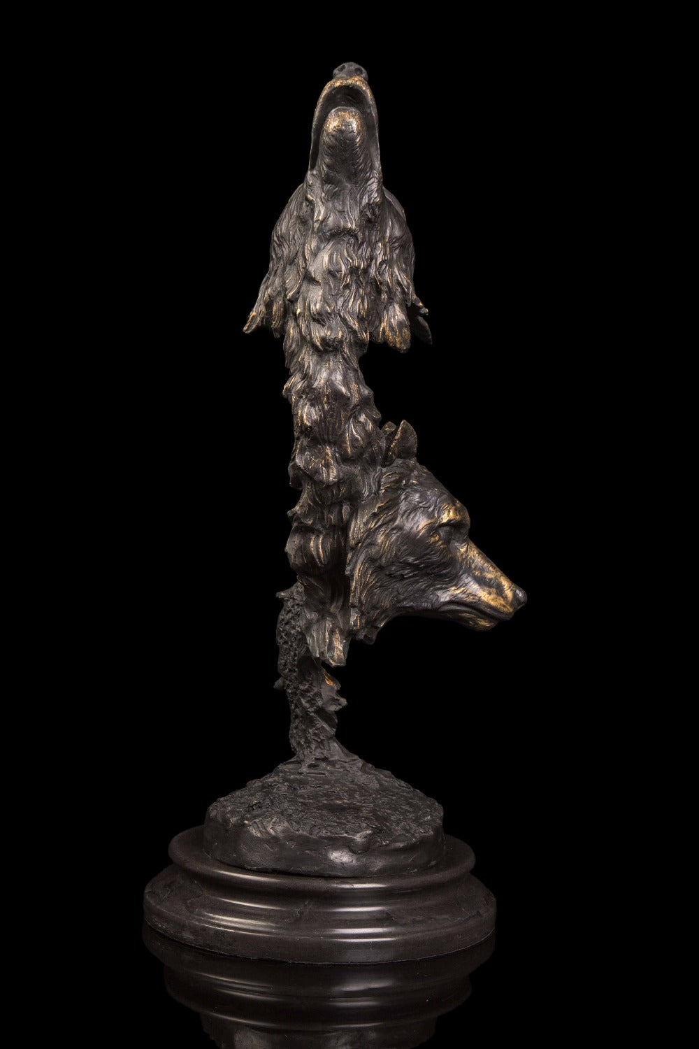 Bronze Wolf Heads sculptures Retro Artwork Office Decoration