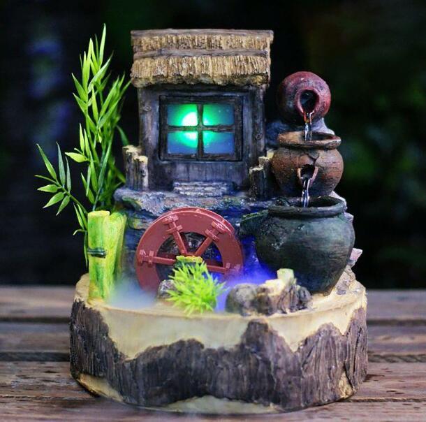 ecological fish tank desktop home fountain landscape aquarium wind water wheel ornaments Office decorations Retro Chinese Europe
