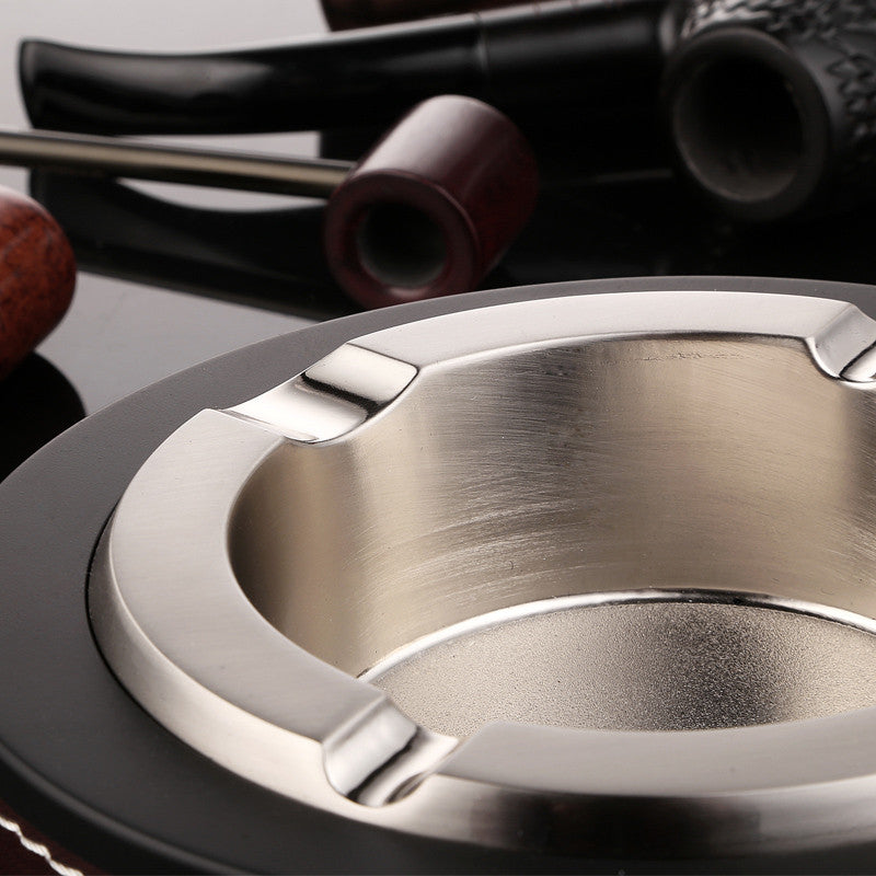 Luxury Oval Golden & Silver Cigar Ashtray Leather Metal Smoking Office Table Accessories