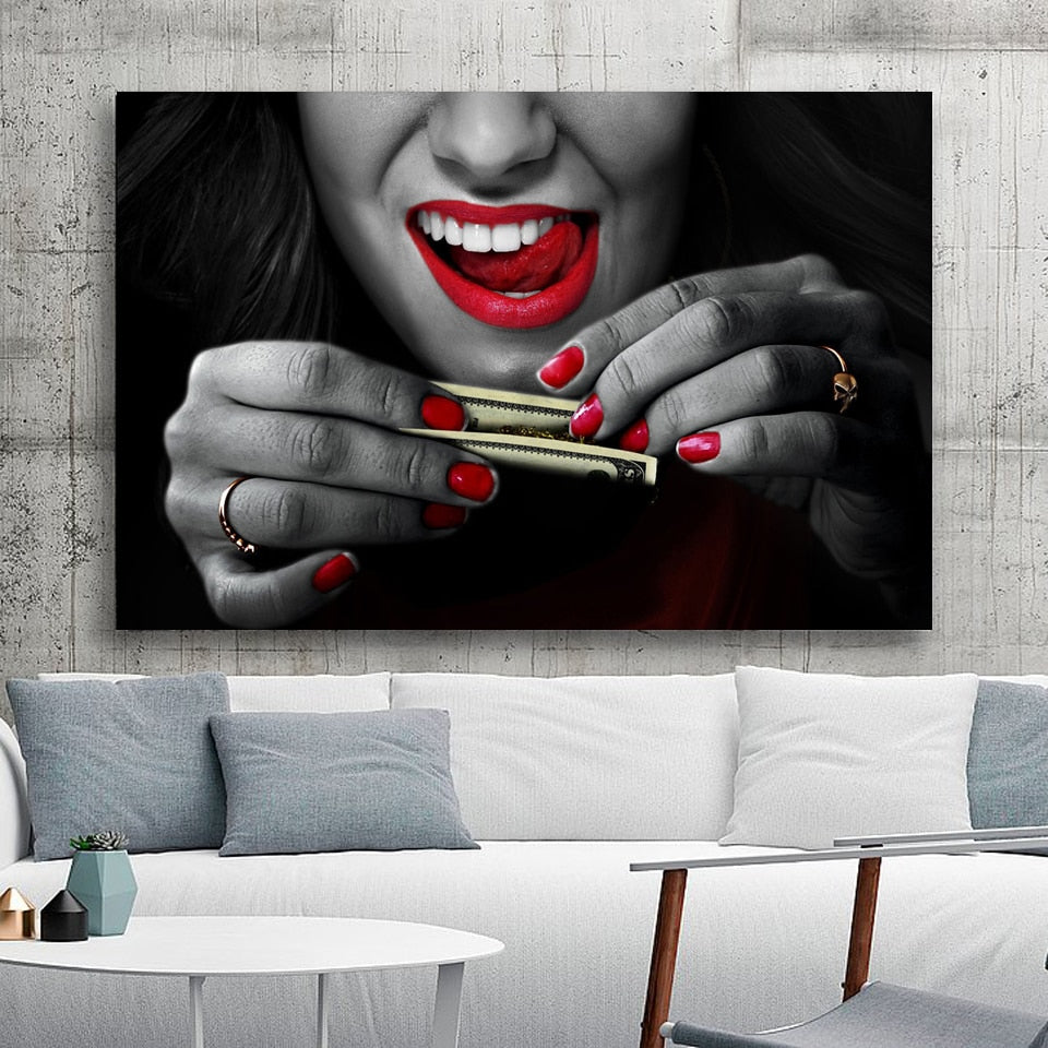 Modern Abstract Art Burning Money Smoking Clouds Broker Decor