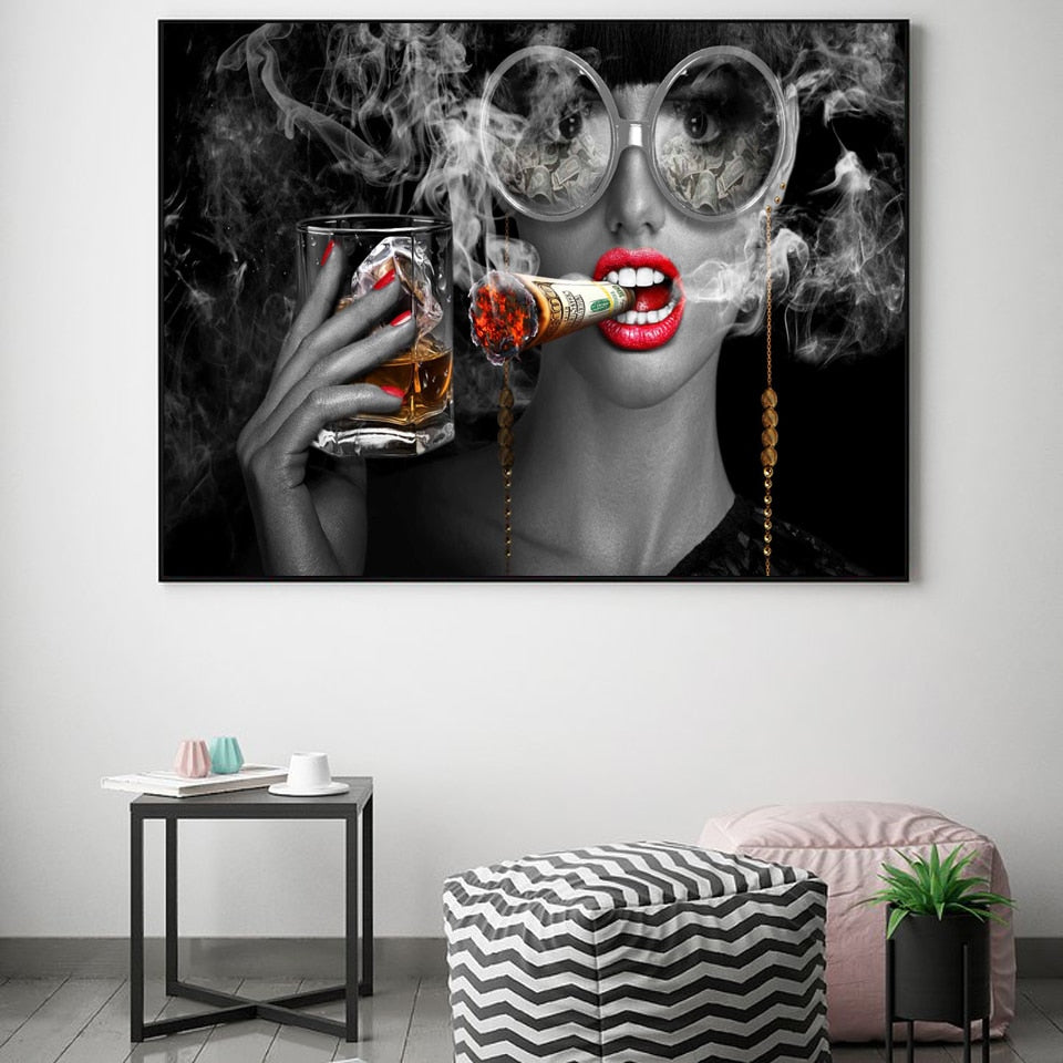 Modern Abstract Art Burning Money Smoking Clouds Broker Decor