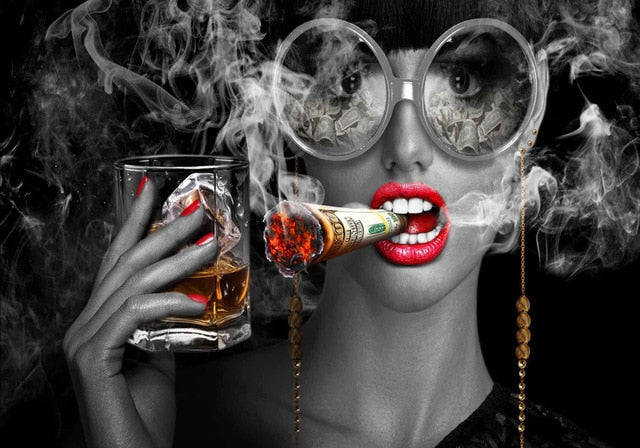 Modern Abstract Art Burning Money Smoking Clouds Broker Decor