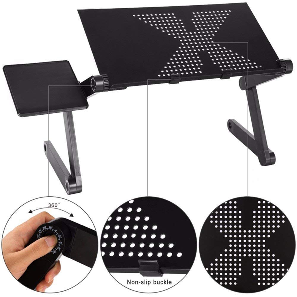Executive Office Solutions Portable Adjustable Aluminum Laptop Desk Stand Table Vented w CPU Fans Mouse Pad Side Mount Notebook