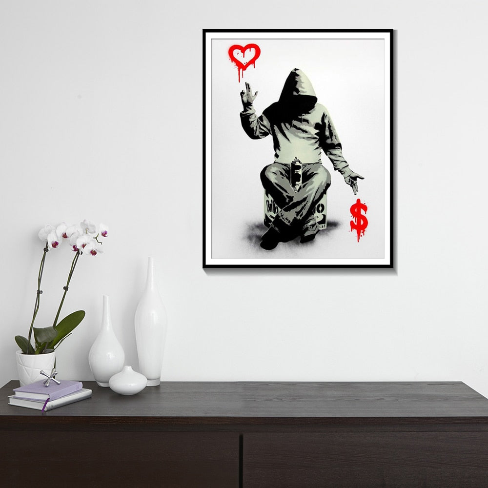 Banksy Street Graffiti Printable Painting Boy Love Money Wall Art Posters And Prints