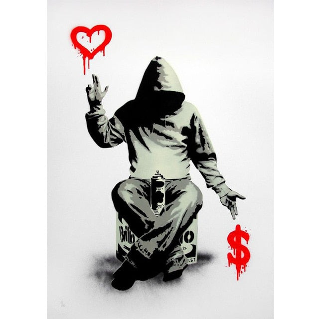 Banksy Street Graffiti Printable Painting Boy Love Money Wall Art Posters And Prints