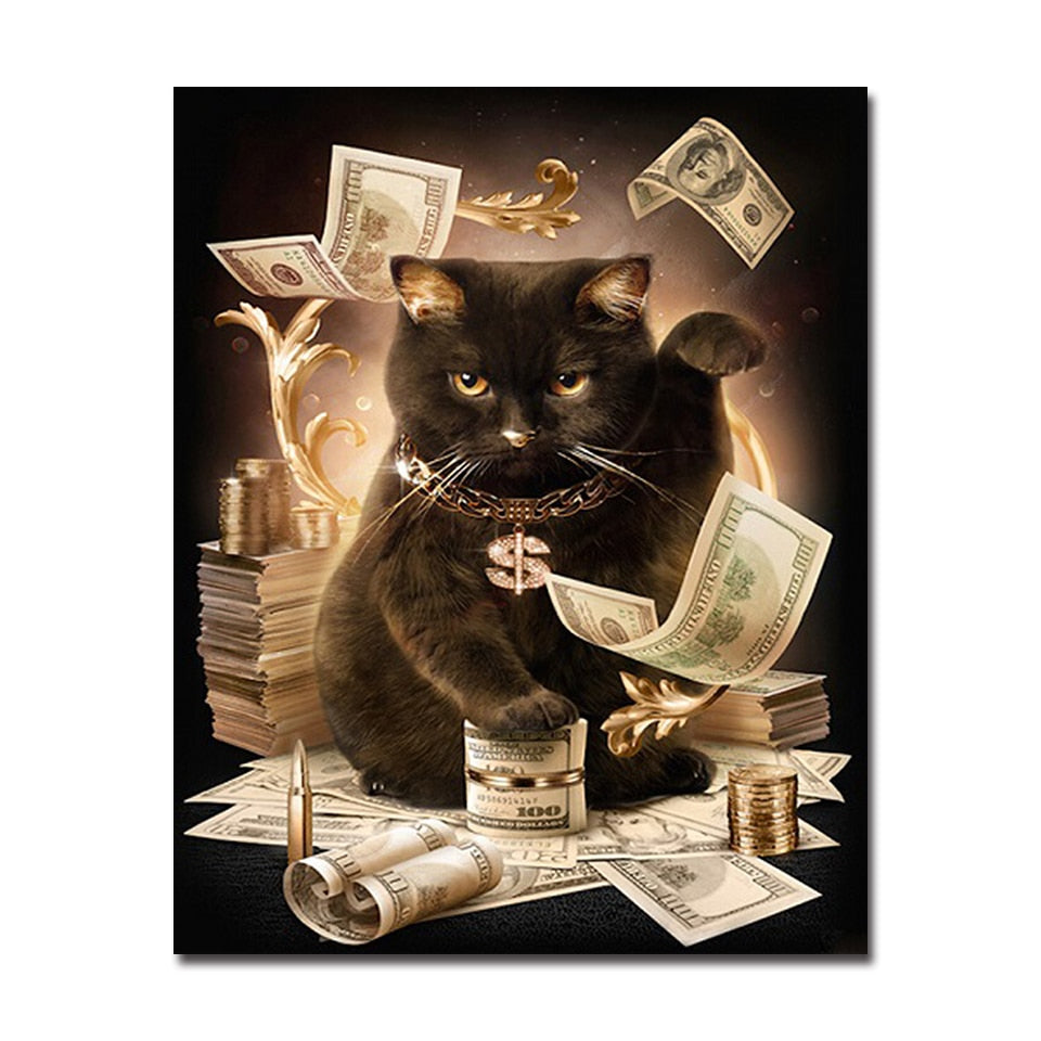 Painting By Numbers Office Wall Oil Painting Cat Money Art Broker Decor