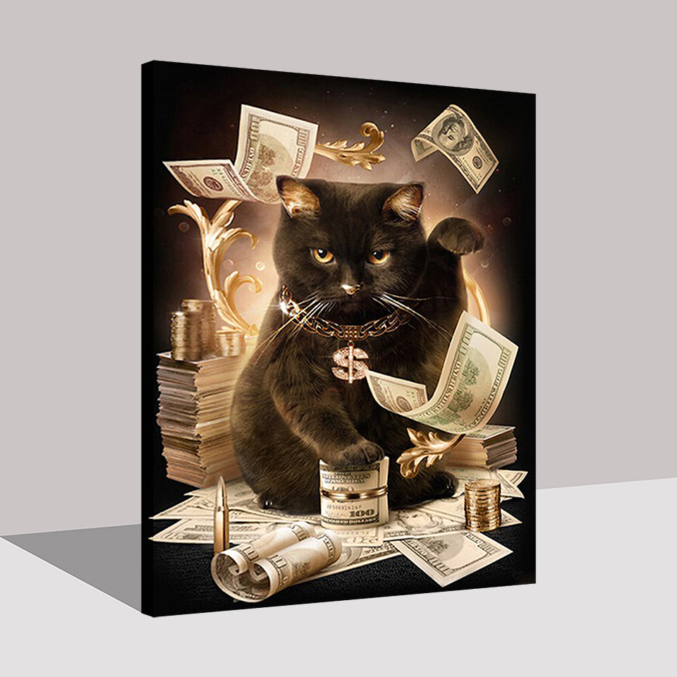 Painting By Numbers Office Wall Oil Painting Cat Money Art Broker Decor