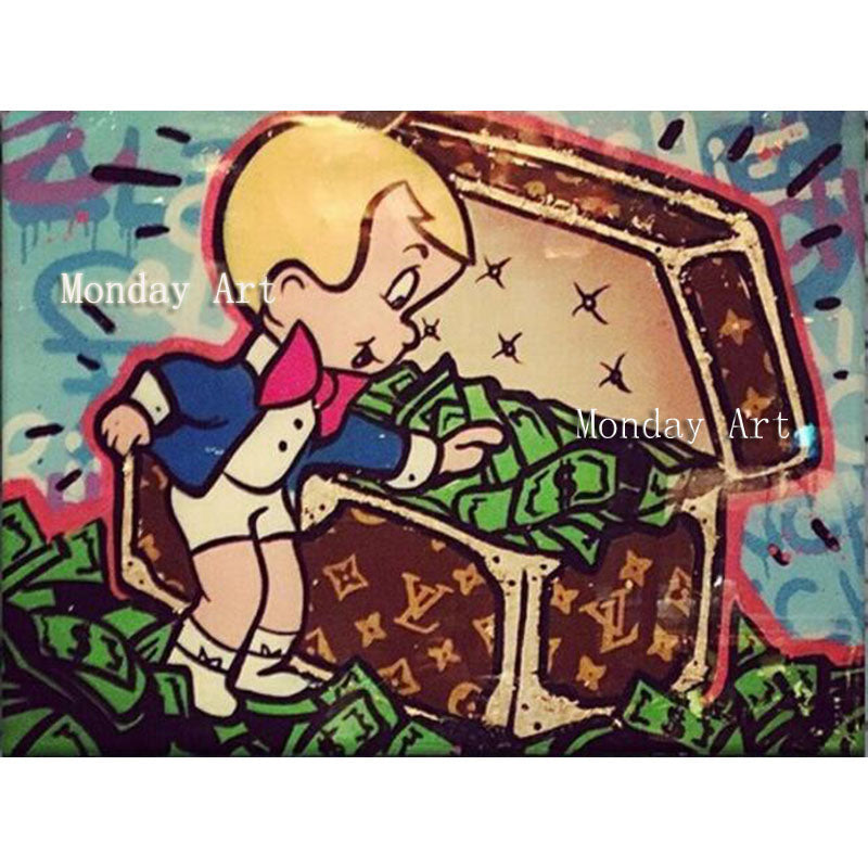 Hand painted canvas pop art Alec Graffiti art Custom paintings money on canvas picture wall urban pictures street art paintings