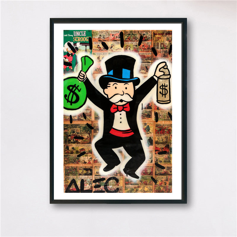 Alec Monopolies Man With Money Bag Canvas Painting Broker Decor