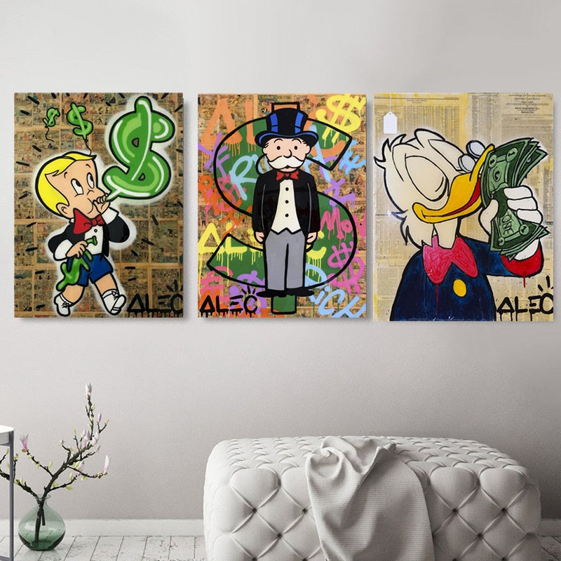 Monopoly Richie Rich Scrooge Dollars Canvas Painting Posters Graffiti Prints Wall Street Art Broker Decor