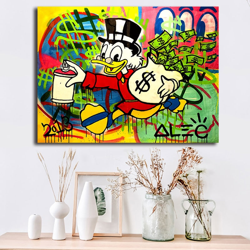 Money Bag Poster Graffiti Modern Alec Monopolyingly Paintings on Canvas