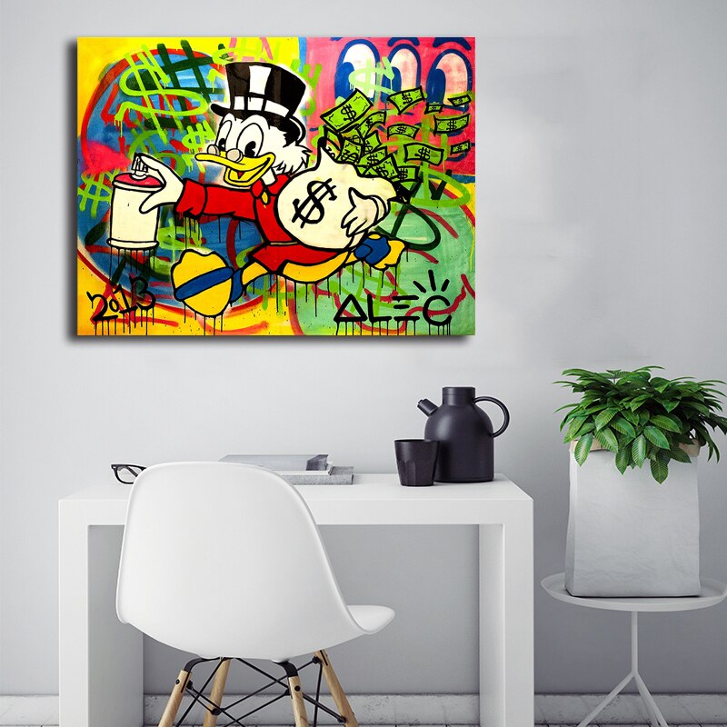 Money Bag Poster Graffiti Modern Alec Monopolyingly Paintings on Canvas