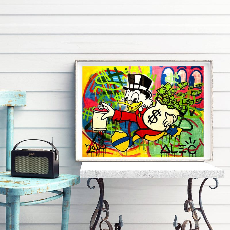 Money Bag Poster Graffiti Modern Alec Monopolyingly Paintings on Canvas