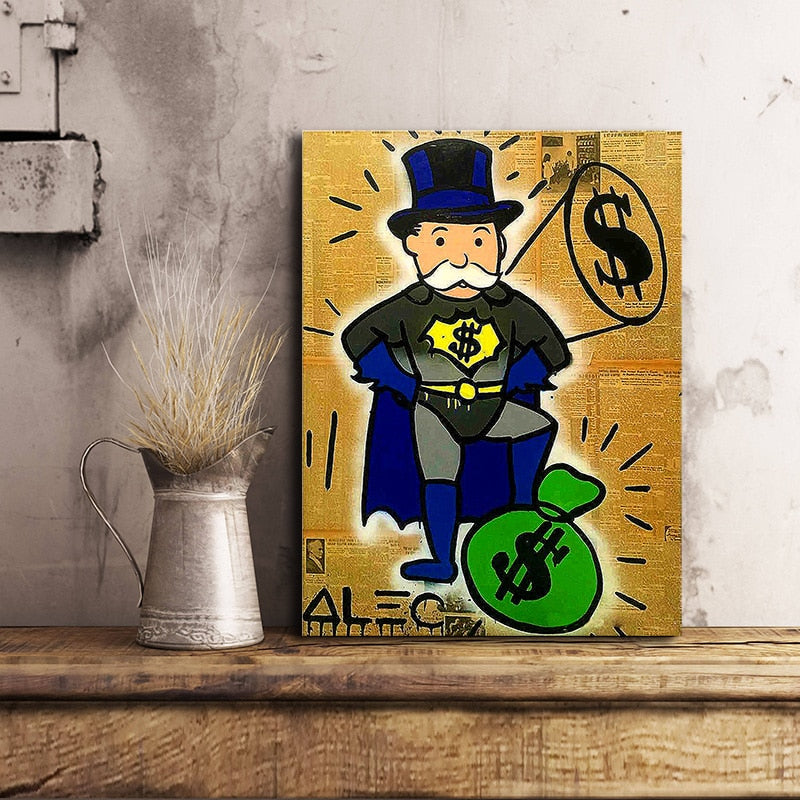 BatMan Money Graffiti Alec Monopoly Guy Canvas Painting Oil Print