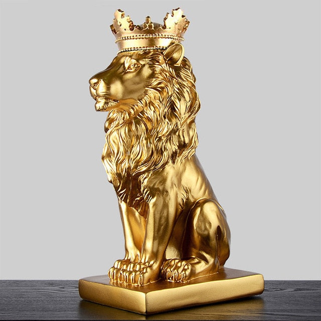 Golden Crown Black lion Statue Animal Figurine Sculpture For Home office broker Decor