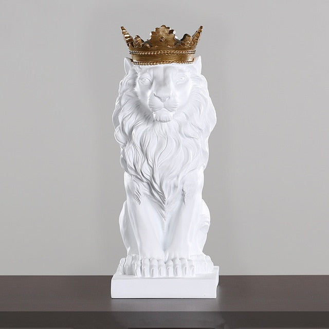 Golden Crown Black lion Statue Animal Figurine Sculpture For Home office broker Decor