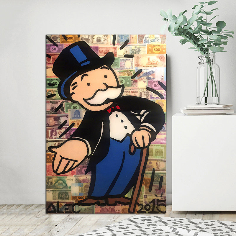 Monopoly Guy Graffiti Money Street Art Canvas Painting Wall Picture Poster Office Broker Decor