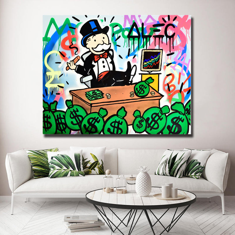 Graffiti Money Bags Alec Monopoly Guy Painting Broker Decoration
