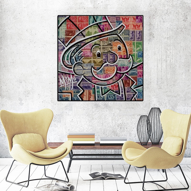 Mr Monopoly guy Money Stamp Canvas Painting Graffiti Wall Art Broker Decor