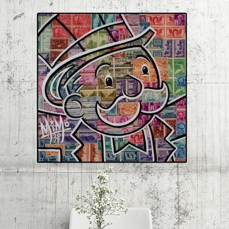 Mr Monopoly guy Money Stamp Canvas Painting Graffiti Wall Art Broker Decor