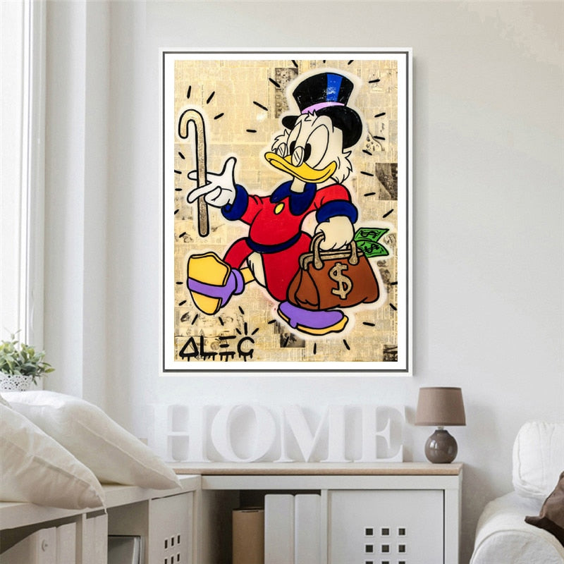 Scrooge Carrying Money Handbag Cane Canvas Prints Wall Art Broker Decoration