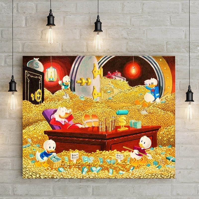 Scrooge Swimming In Money Canvas Painting Oil Print Poster Wall Art HD Picture for Living Room Home Office Broker Decor